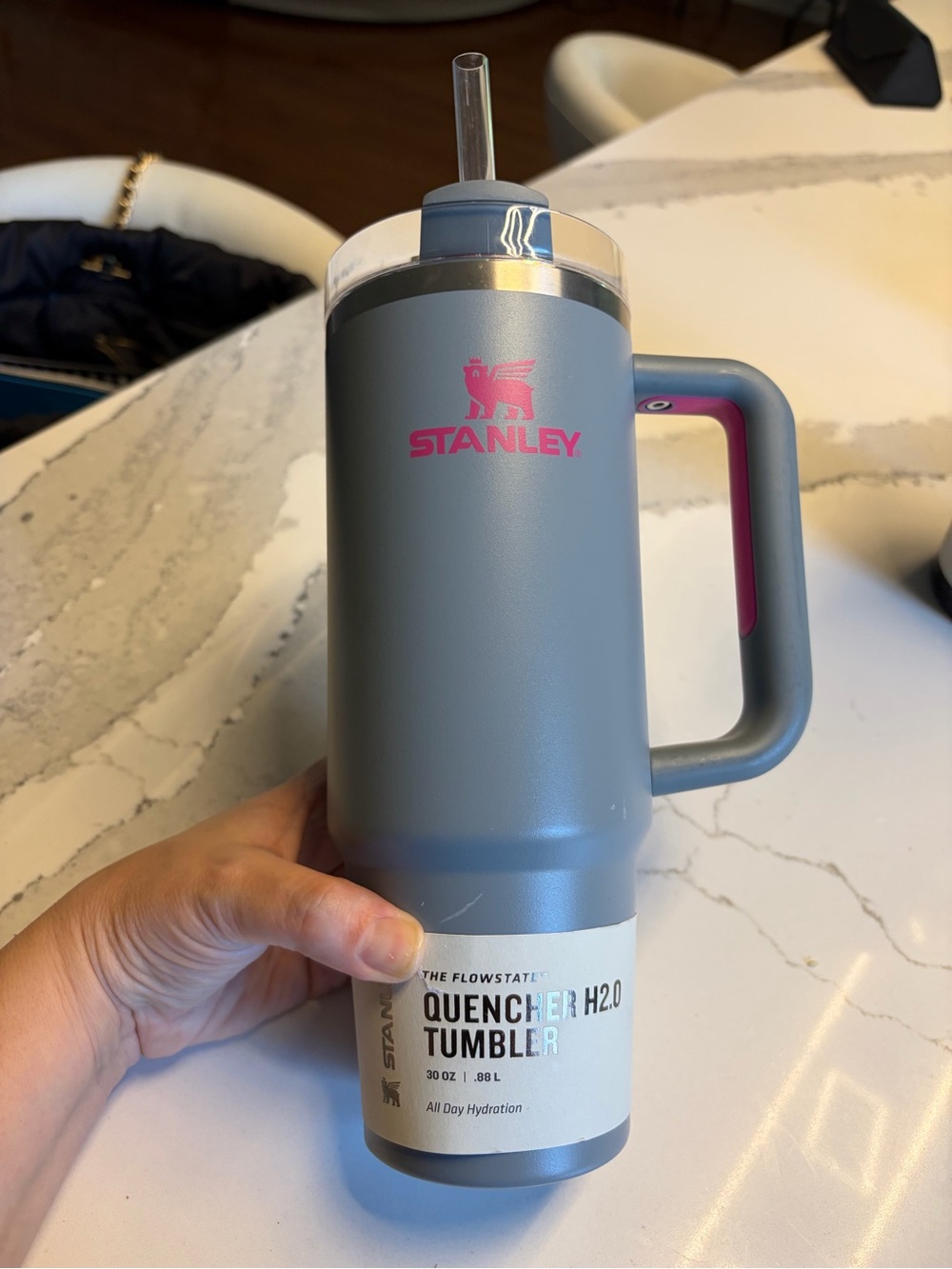 Stanley Gray and Pink 30 ounce Quencher Tumbler with Handle NWT